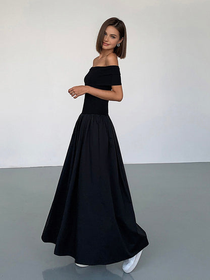 Kisha Robe Maxi Femme – Robe Élégante Épaules Dénudées avec Jupe Plissée Fluide
