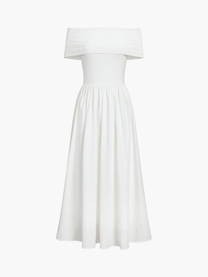 Kisha Robe Maxi Femme – Robe Élégante Épaules Dénudées avec Jupe Plissée Fluide