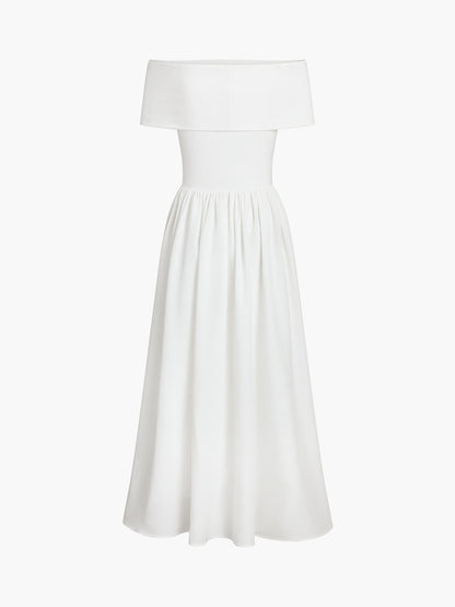 Kisha Robe Maxi Femme – Robe Élégante Épaules Dénudées avec Jupe Plissée Fluide