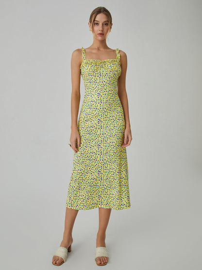 Robe Bohème Femme Chloe – Robe Midi de Vacances avec Imprimé Fleuri & Bretelles Cami