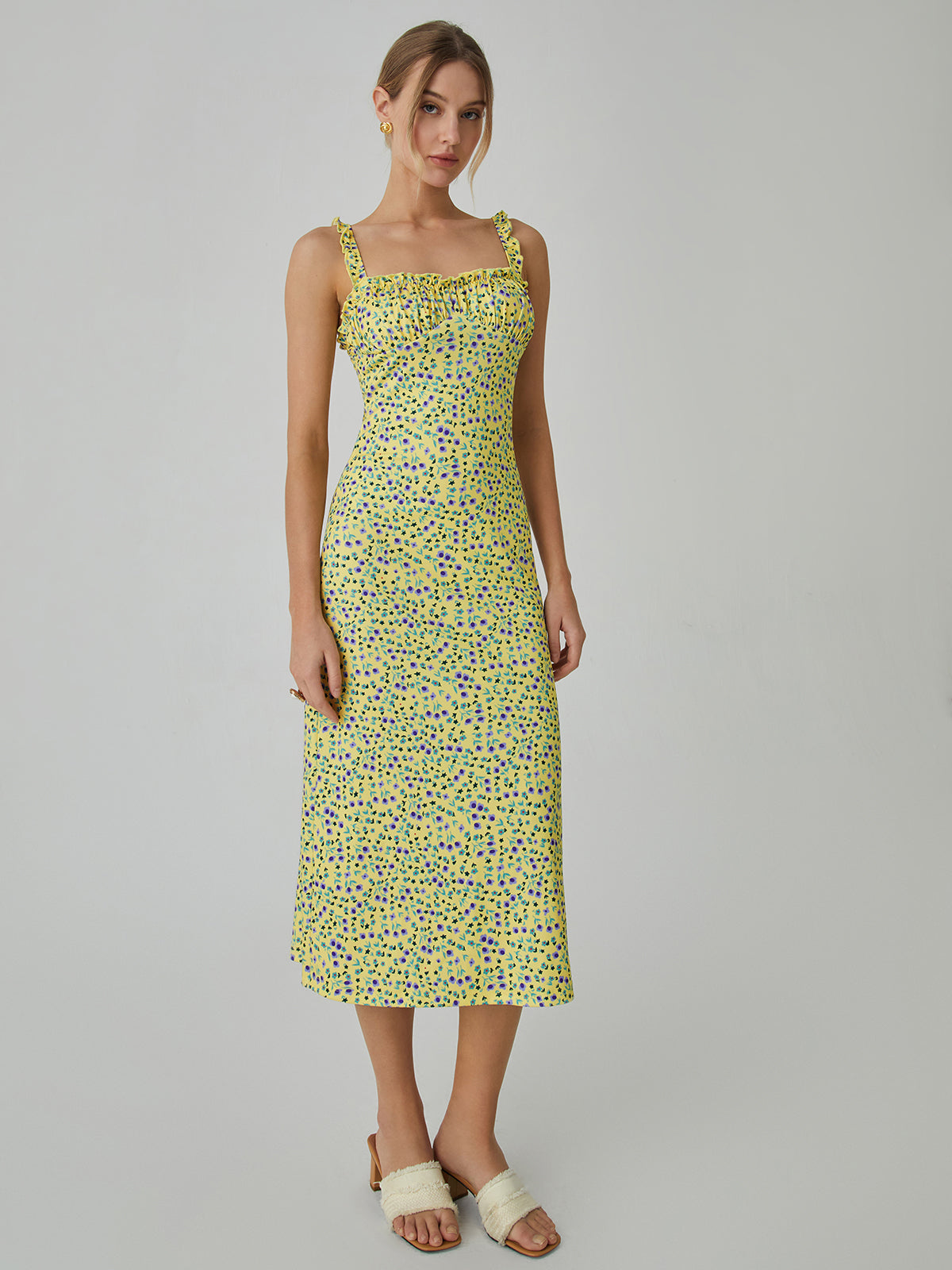Robe Bohème Femme Chloe – Robe Midi de Vacances avec Imprimé Fleuri & Bretelles Cami