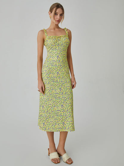 Robe Bohème Femme Chloe – Robe Midi de Vacances avec Imprimé Fleuri & Bretelles Cami