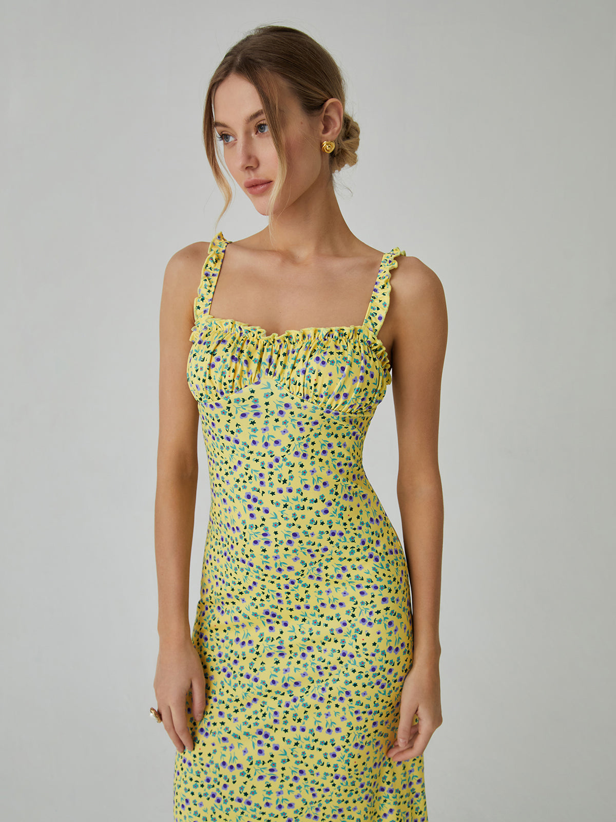 Robe Bohème Femme Chloe – Robe Midi de Vacances avec Imprimé Fleuri & Bretelles Cami