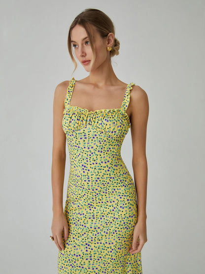 Robe Bohème Femme Chloe – Robe Midi de Vacances avec Imprimé Fleuri & Bretelles Cami