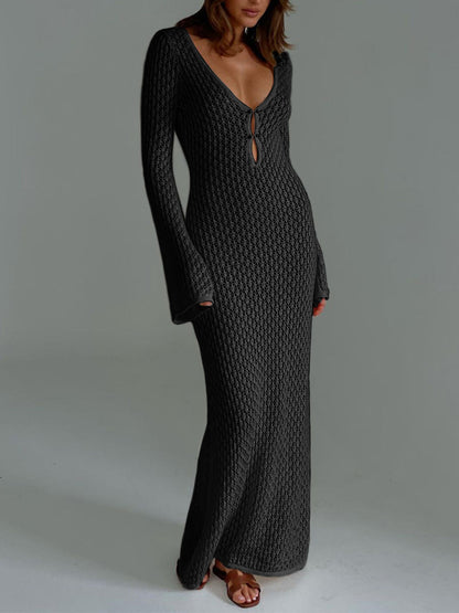 Robe de Plage Femme Callie – Maxi Cover-Up Légère avec Manches Longues & Dos Nu