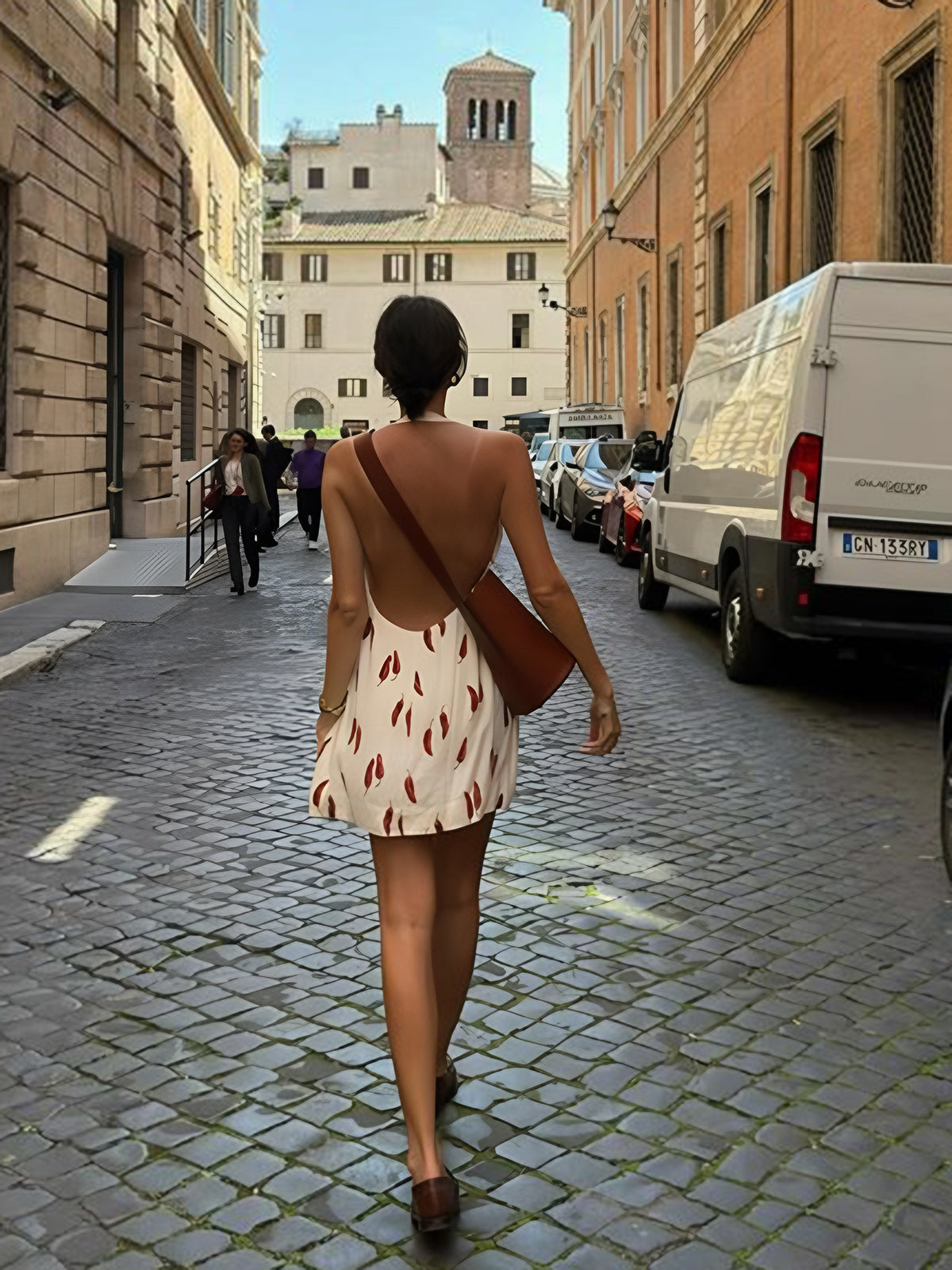 Natalia Robe d’Été Femme – Robe Courte Dos Nu avec Imprimé Piment Rouge & Coupe Légère