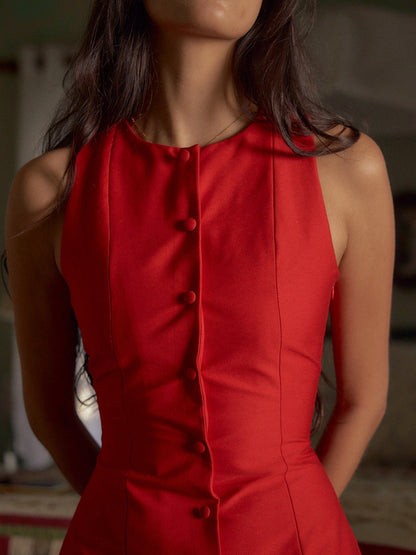 Robe d’Été Femme Cleo – Robe Courte Sans Manches avec Boutonnage & Look Élégant Décontracté
