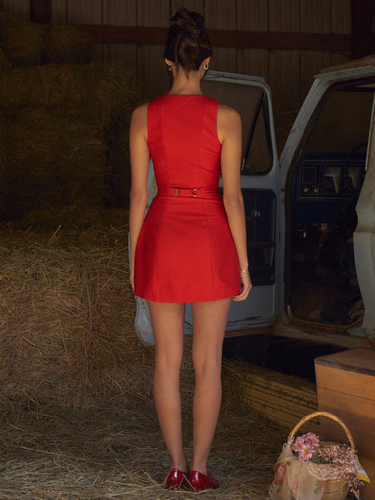 Robe d’Été Femme Cleo – Robe Courte Sans Manches avec Boutonnage & Look Élégant Décontracté