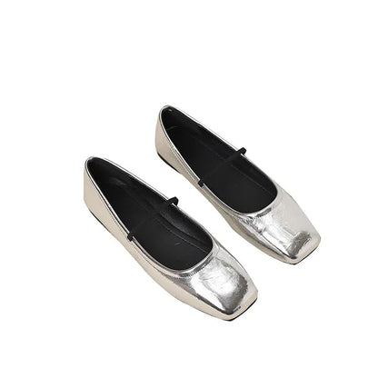 Maggie Ballerines Femme – Chaussures Métallisées à Bout Carré Élégantes & Modernes