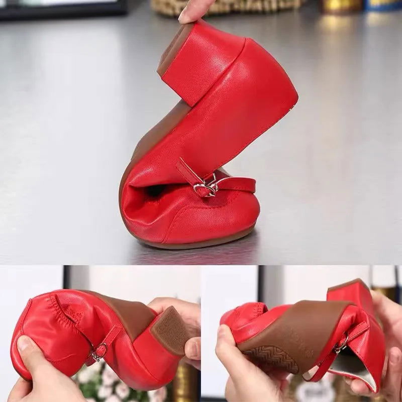 Charlotte Ballerines Femme – Chaussures Élégantes à Talon Bas & Bride Ajustable Confortable