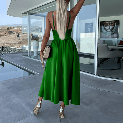 Bibiane Robe Midi Femme – Découpes Modernes, Fente Latérale & Jupe Fluide Légère