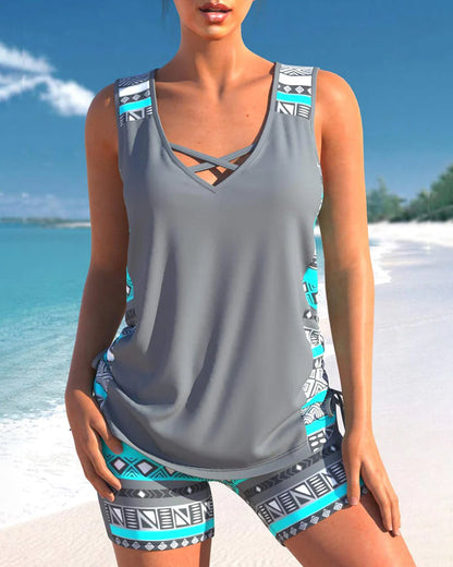 Bienna women's tankini featuring a stylish geometric print design