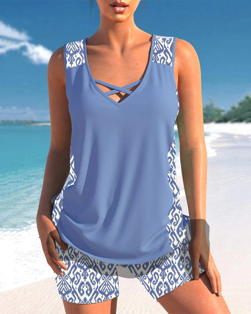 Stylish two-piece swimwear offering practical coverage and everyday comfort-blue