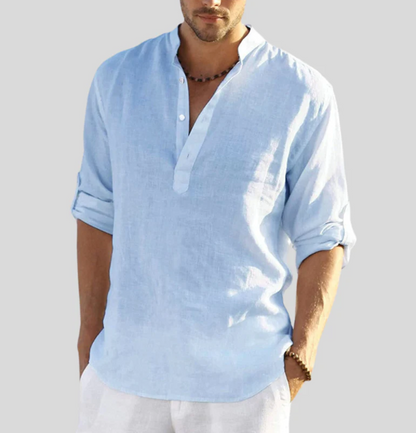 Ansel Chemise en Lin Homme – Chemise d’Été Respirante avec Patte de Boutonnage Courte & Manches Reversibles