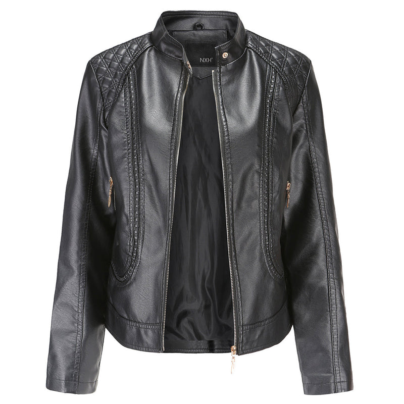 Janiyah Women's Leather Jacket – Chic High Collar, Zippers & Elegant Modern Style