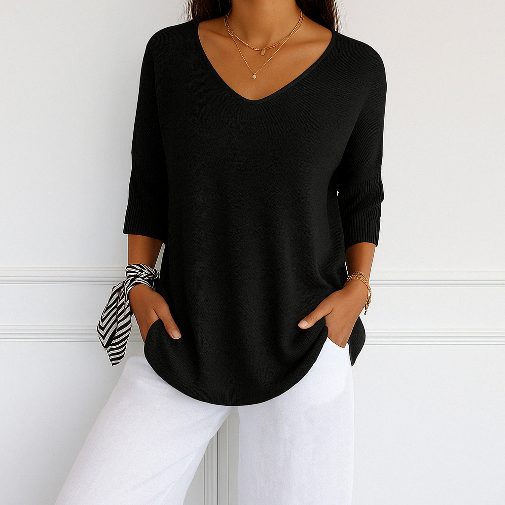 Coraline Pull Col V Femme – Maille Fine, Doux & Élégant pour un Style Raffiné