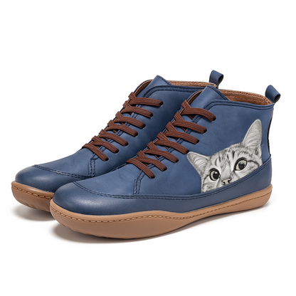 Angela Bottes Femme Motif Chat – Chaussures Hiver Confortables & Chaudes au Style Unique