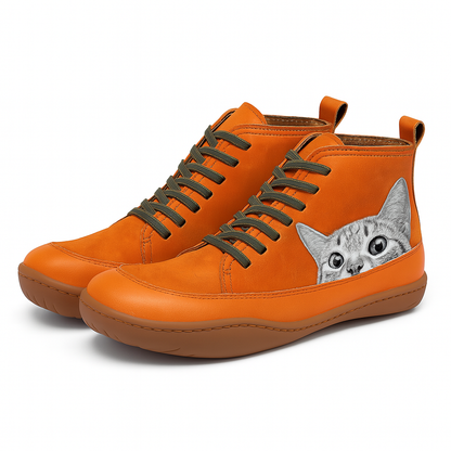 Angela Bottes Femme Motif Chat – Chaussures Hiver Confortables & Chaudes au Style Unique