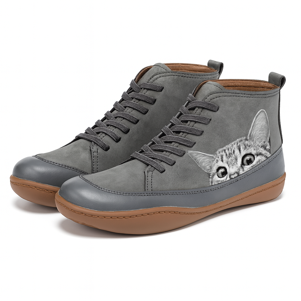 Angela Bottes Femme Motif Chat – Chaussures Hiver Confortables & Chaudes au Style Unique