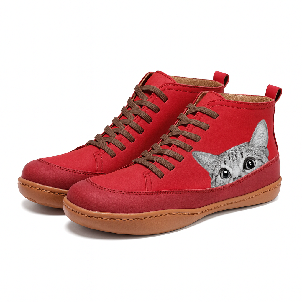 Angela Bottes Femme Motif Chat – Chaussures Hiver Confortables & Chaudes au Style Unique