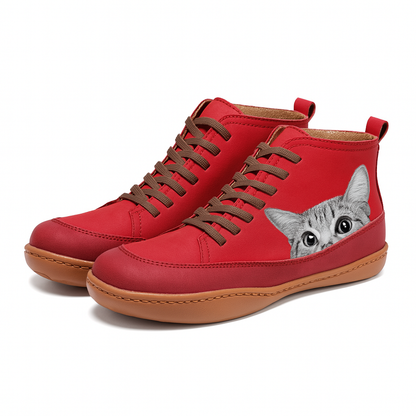 Angela Bottes Femme Motif Chat – Chaussures Hiver Confortables & Chaudes au Style Unique