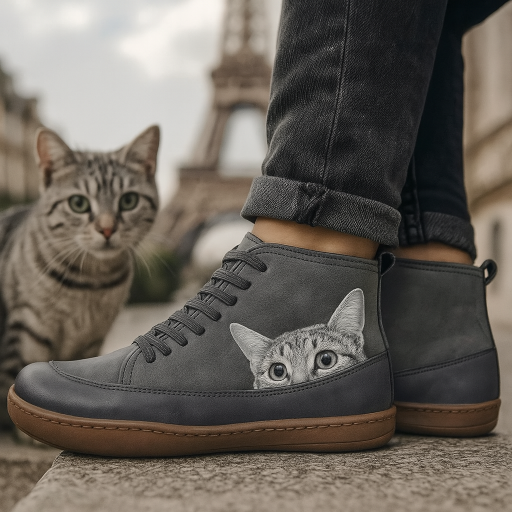 Angela Bottes Femme Motif Chat – Chaussures Hiver Confortables & Chaudes au Style Unique