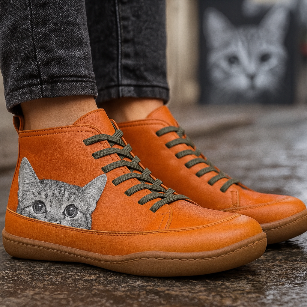Angela Bottes Femme Motif Chat – Chaussures Hiver Confortables & Chaudes au Style Unique