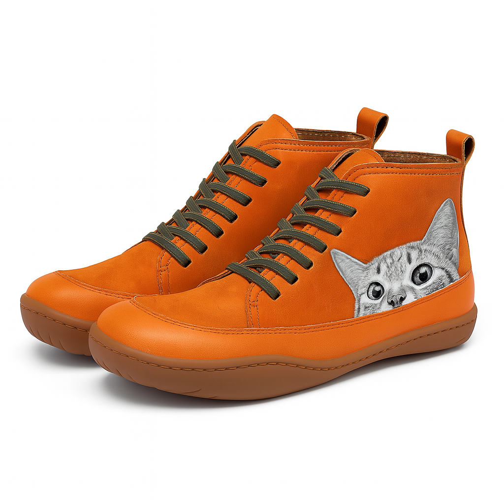 Angela Bottes Femme Motif Chat – Chaussures Hiver Confortables & Chaudes au Style Unique