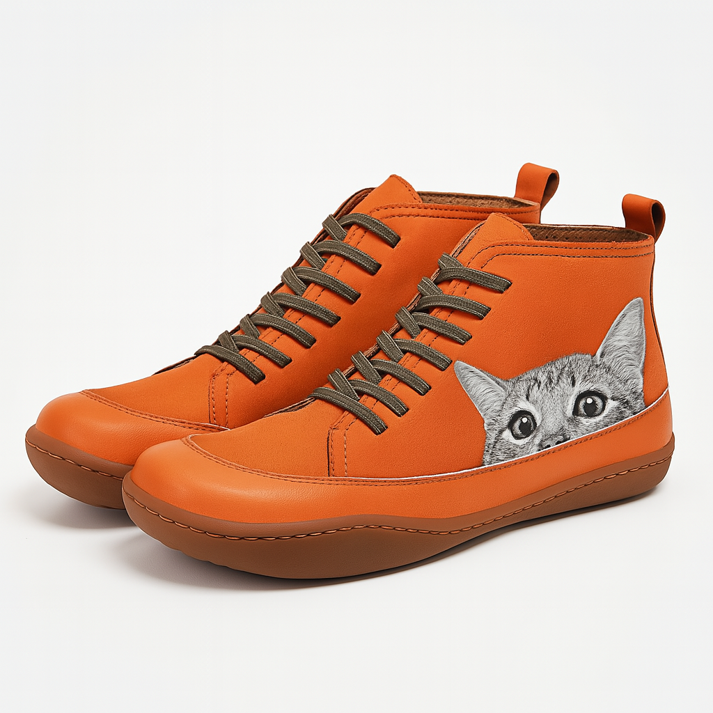 Angela Bottes Femme Motif Chat – Chaussures Hiver Confortables & Chaudes au Style Unique