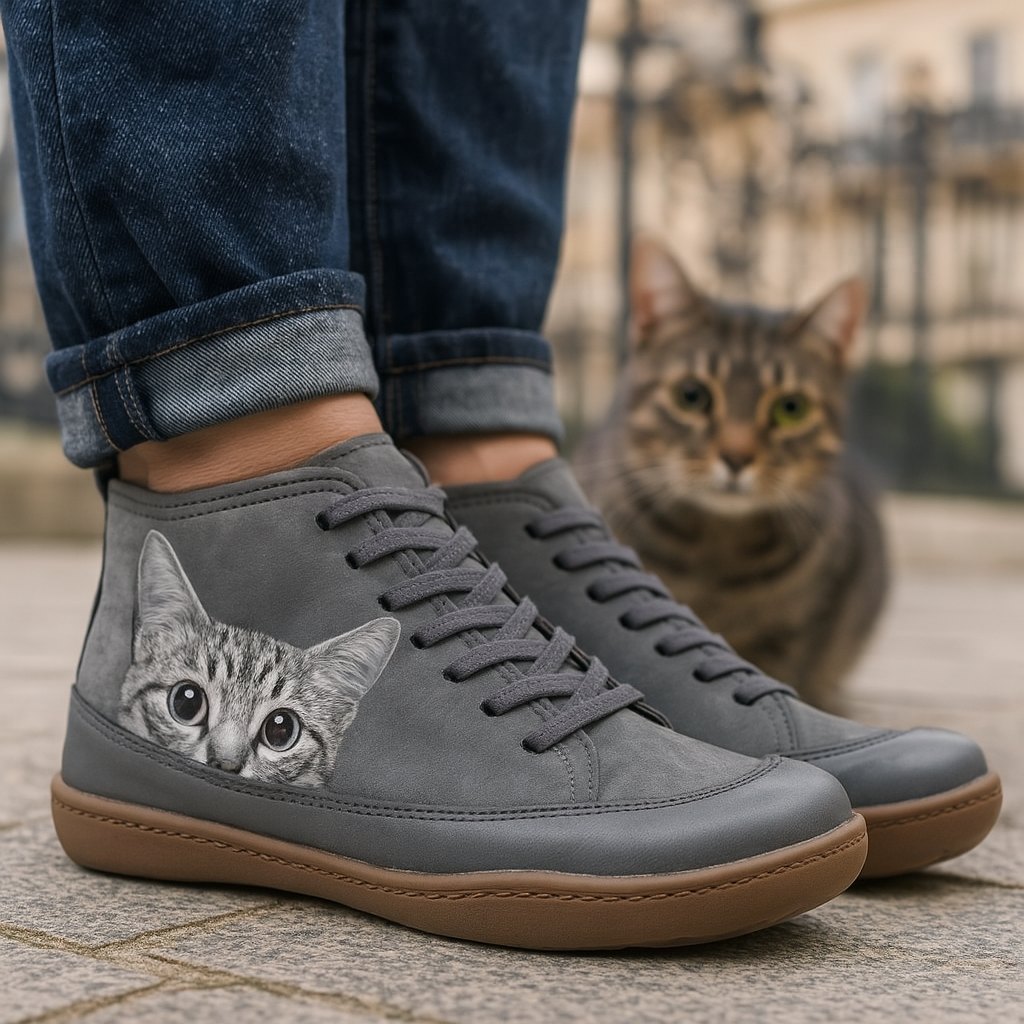 Angela Bottes Femme Motif Chat – Chaussures Hiver Confortables & Chaudes au Style Unique