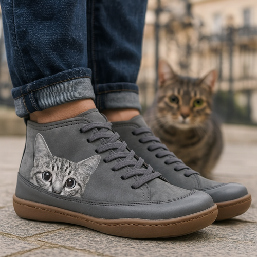 Angela Bottes Femme Motif Chat – Chaussures Hiver Confortables & Chaudes au Style Unique