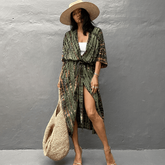 Brenna Robe Kimono Looksy – Imprimé Tie-Dye Bohème & Coupe Mi-Longue Fluide