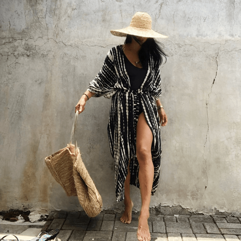 Brenna Robe Kimono Looksy – Imprimé Tie-Dye Bohème & Coupe Mi-Longue Fluide