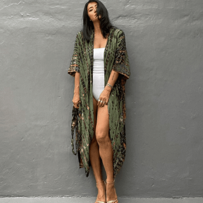 Brenna Robe Kimono Looksy – Imprimé Tie-Dye Bohème & Coupe Mi-Longue Fluide