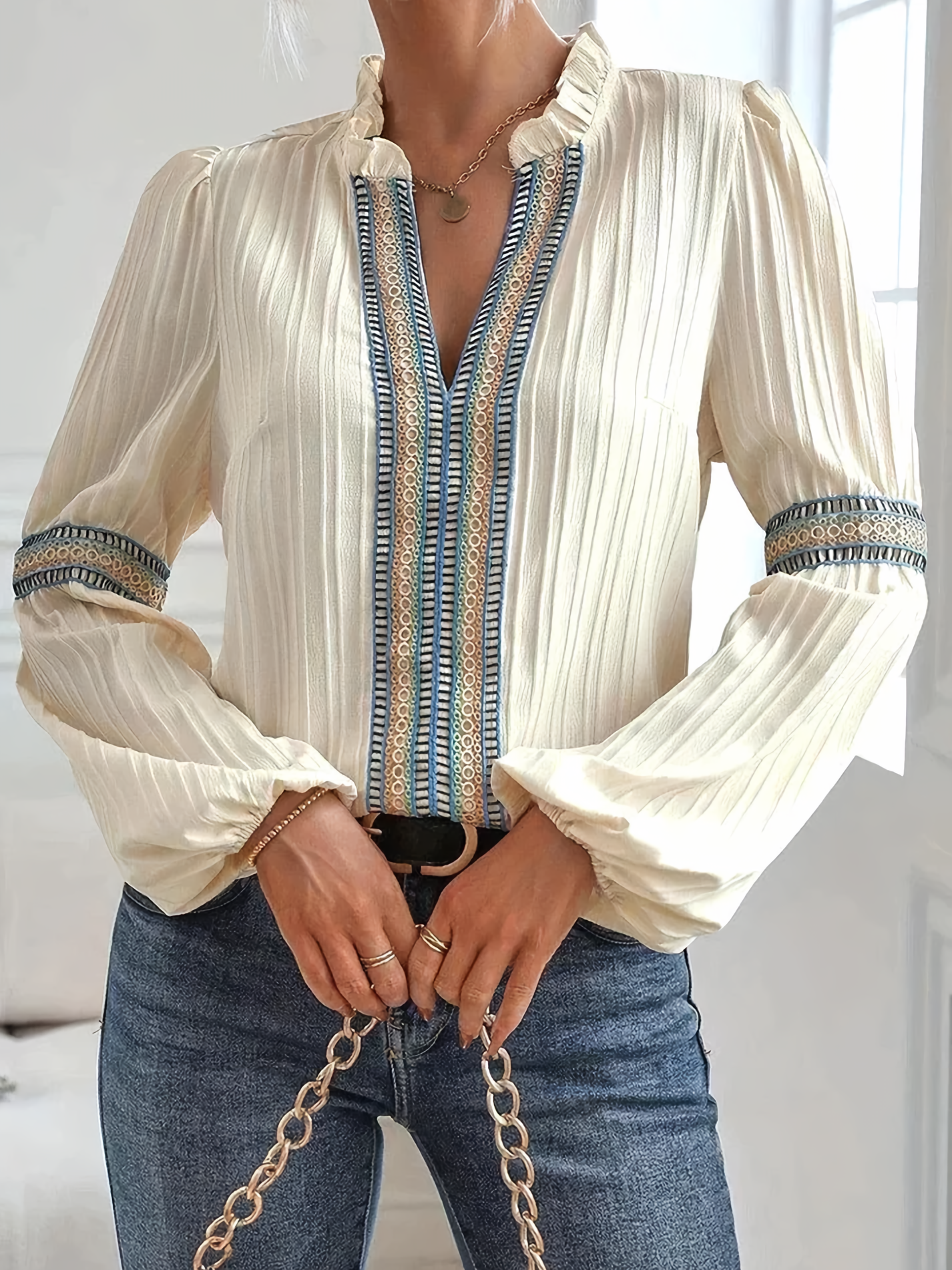Caroline Blouse Boho Femme – Blouse Élégante et Légère au Style Bohème avec Détails Modernes