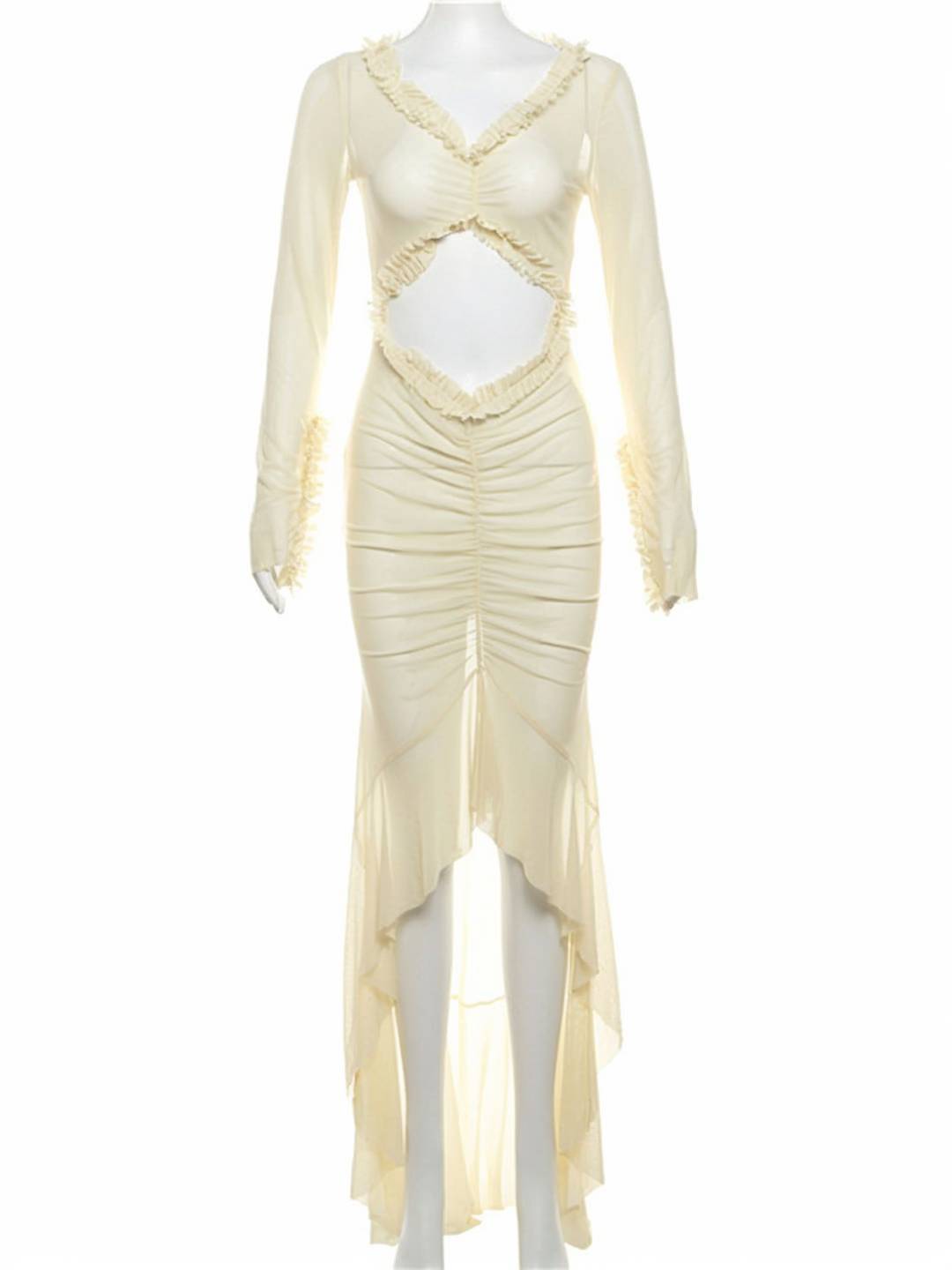 Kayliegh Robe de Plage Femme – Longue Robe Moulante avec Décolleté en V, Fente & Manches Fendues Boho
