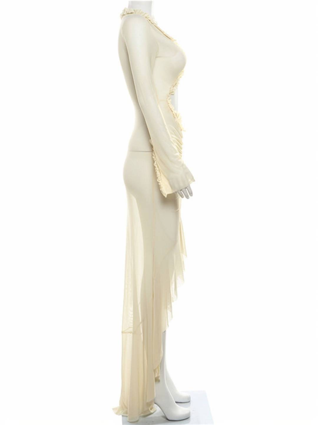 Kayliegh Robe de Plage Femme – Longue Robe Moulante avec Décolleté en V, Fente & Manches Fendues Boho