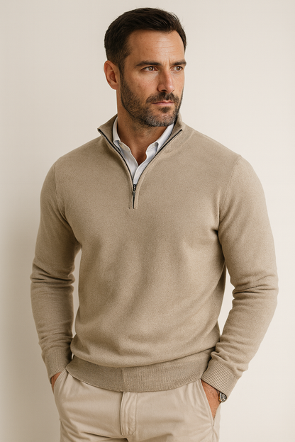 Zane Men's Zip Neck Sweater – Soft Cotton Blend Knit with Modern Fit & All-Season Comfort