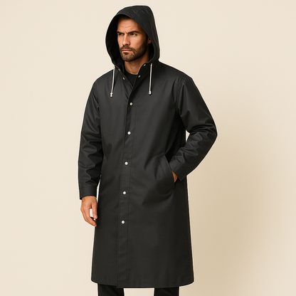 Adrien Men's Raincoat – Long Waterproof Breathable Coat with Adjustable Hood