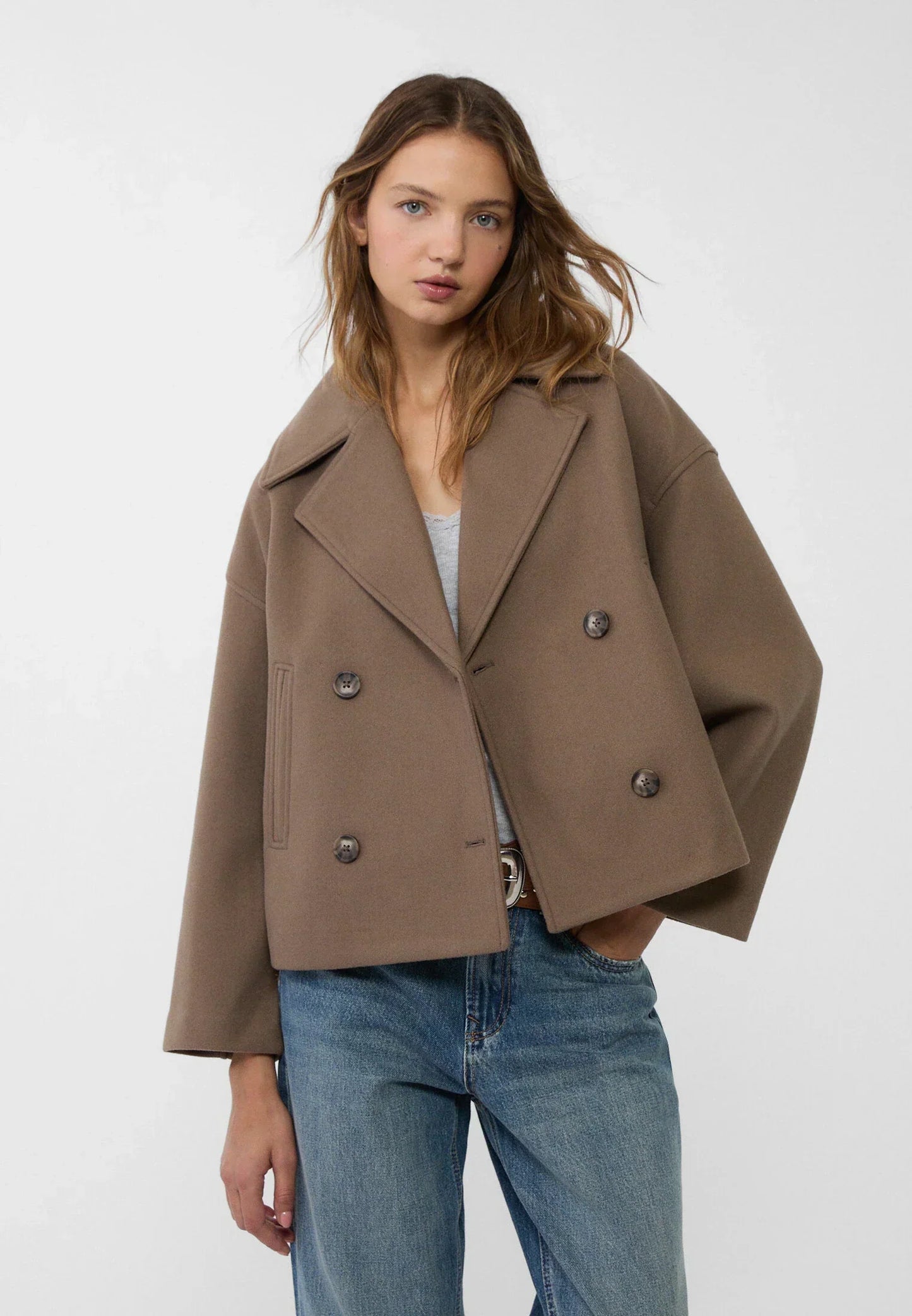 Olivia Femme Manteau – Chic Manteau Court Croisé à Boutons Élégants & Style Moderne