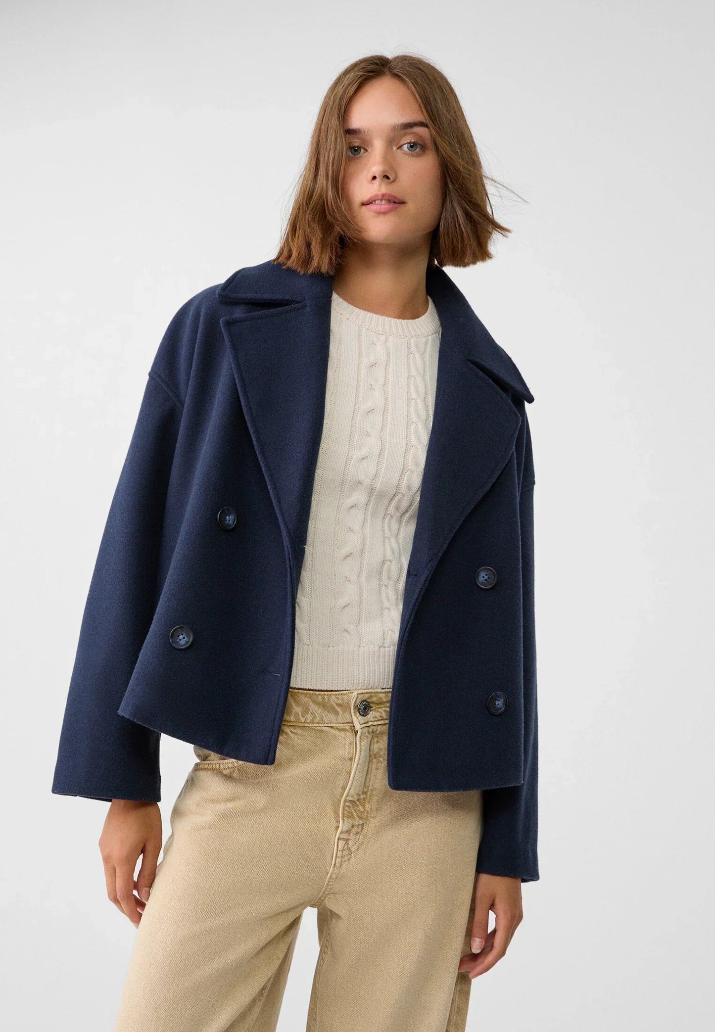 Olivia Femme Manteau – Chic Manteau Court Croisé à Boutons Élégants & Style Moderne
