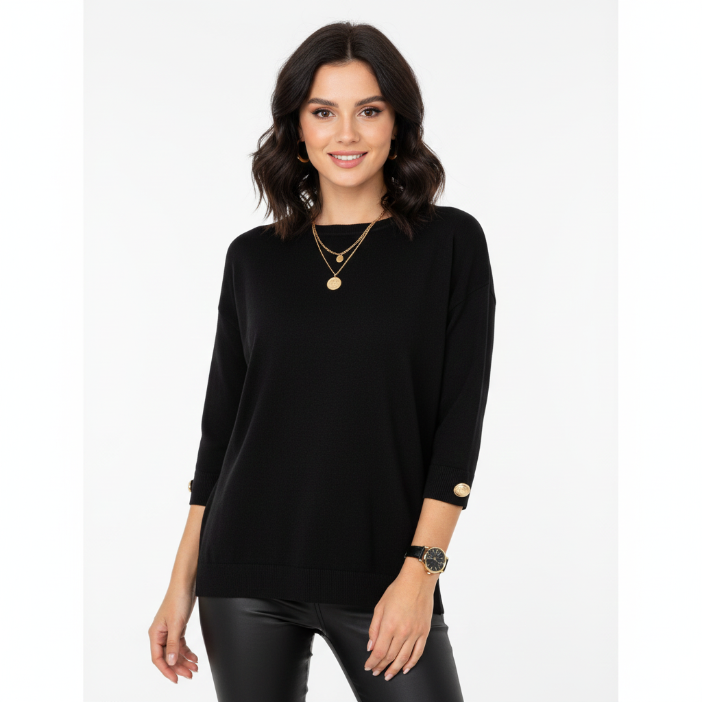 Claudy Oversized Sweater for Women – Soft Knit with Gold Buttons & Elegant Cut