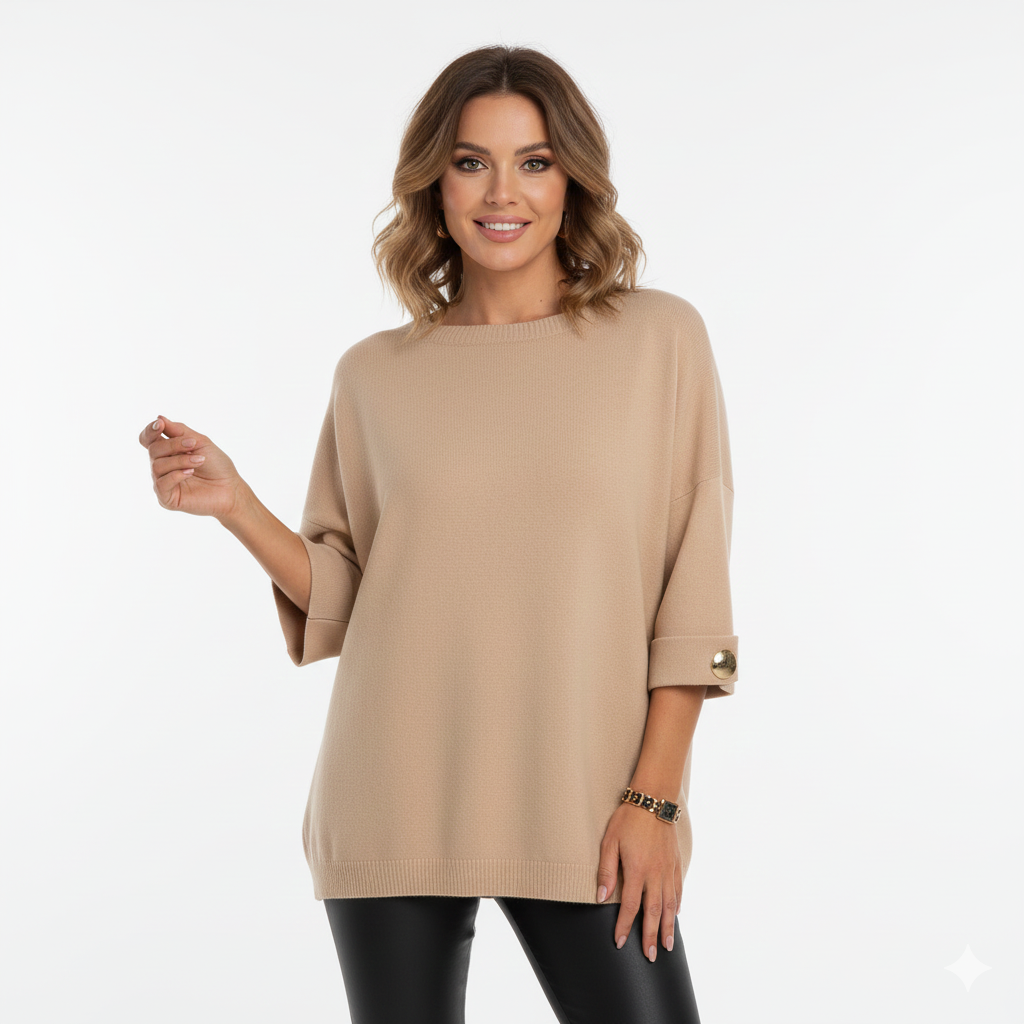 Claudy Oversized Sweater for Women – Soft Knit with Gold Buttons & Elegant Cut