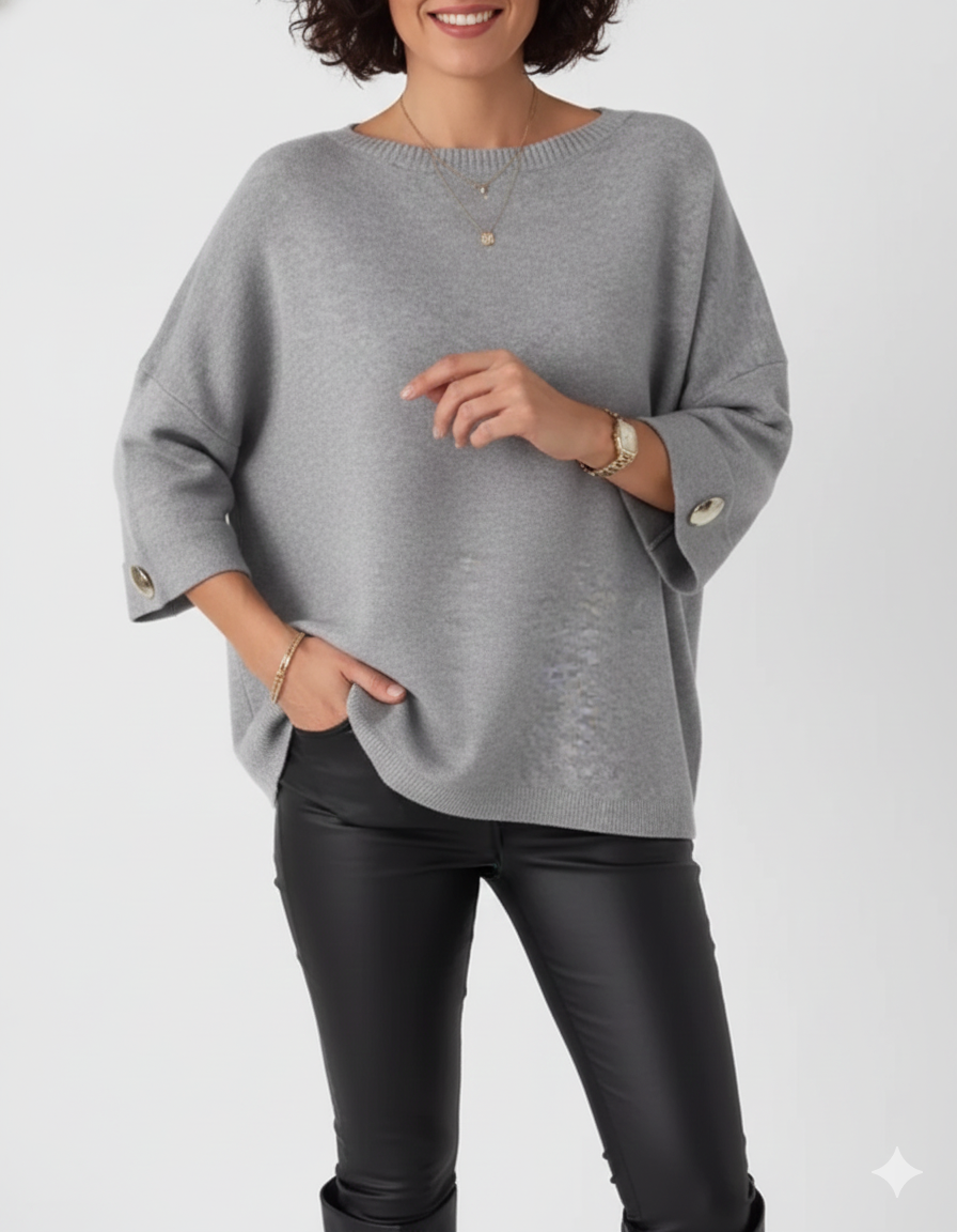 Claudy Oversized Sweater for Women – Soft Knit with Gold Buttons & Elegant Cut