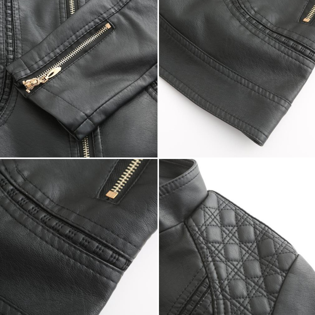 Janiyah Veste Femme en Cuir – Col Montant Chic, Fermetures Éclair & Style Moderne Élégant