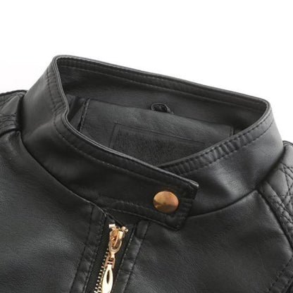 Janiyah Veste Femme en Cuir – Col Montant Chic, Fermetures Éclair & Style Moderne Élégant