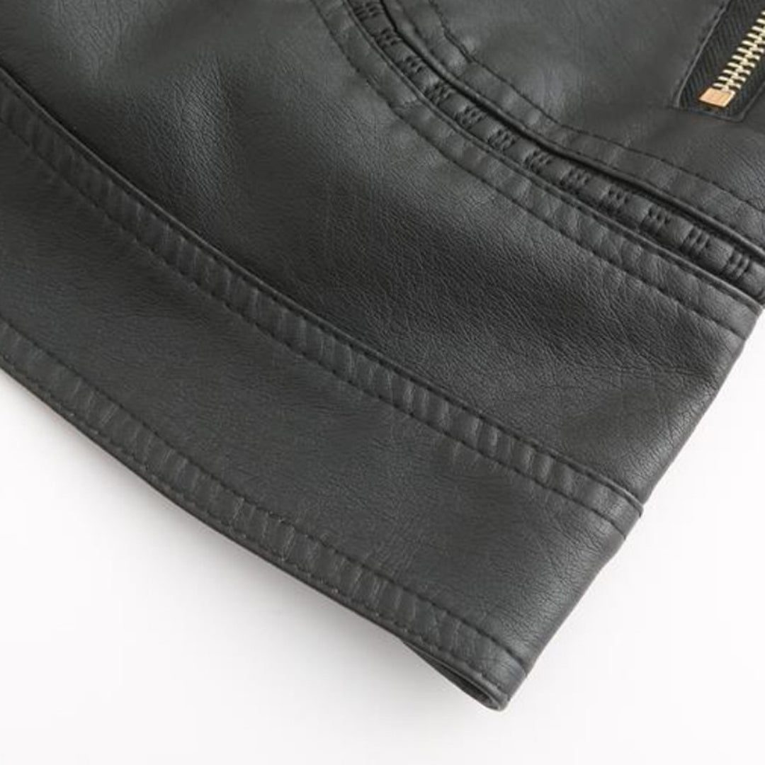 Janiyah Veste Femme en Cuir – Col Montant Chic, Fermetures Éclair & Style Moderne Élégant
