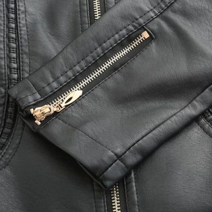 Janiyah Veste Femme en Cuir – Col Montant Chic, Fermetures Éclair & Style Moderne Élégant