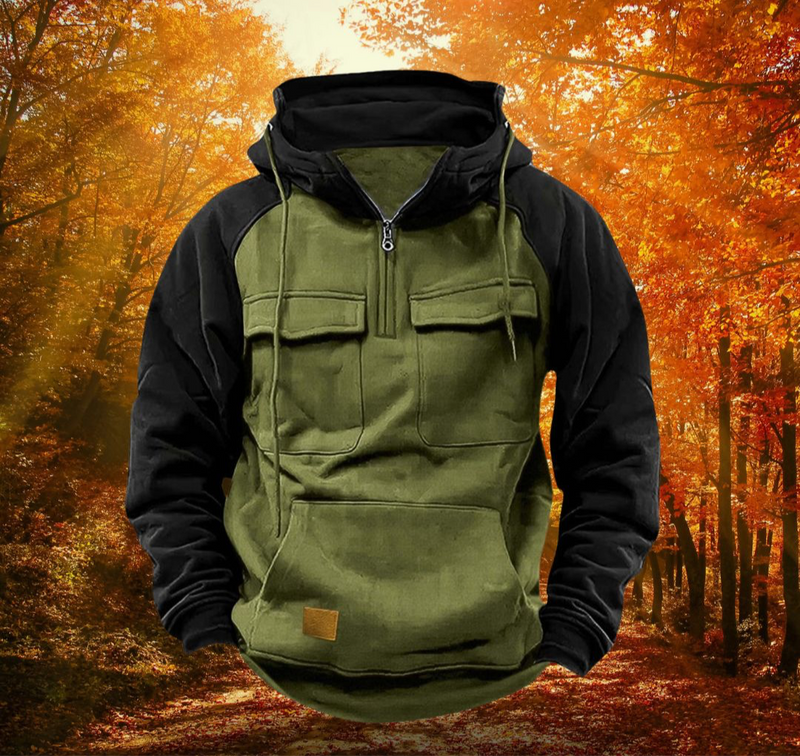 Samuel Half-Zip Hooded Sweatshirt for Men – Long Sleeve Textured Top with Front Pockets