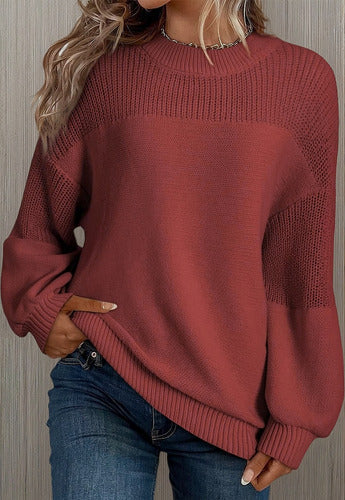 Angelina Pull Femme – Pull Tricoté à Manches Lanternes & Détails Floraux Chic pour Automne/Hiver